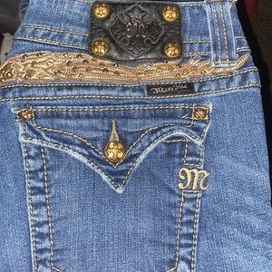 Gold button and Gold rhinestone Miss Me Jeans